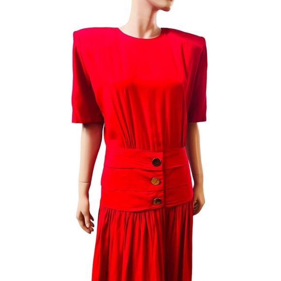 Vintage 80s David Benjamin Collection Red Maxi Dress Short Sleeves Fit M/L - Picture 10 of 12